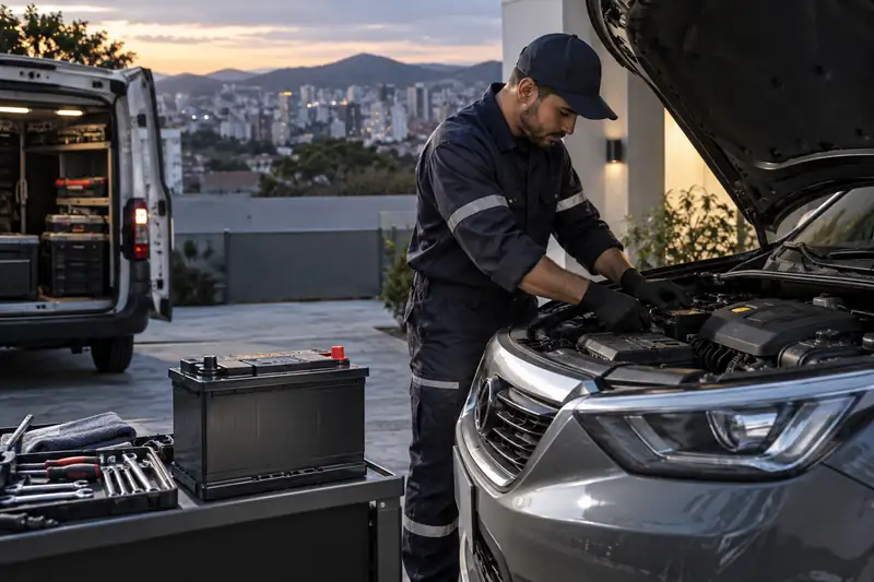 Bateria automotiva pronta para atendimento emergencial