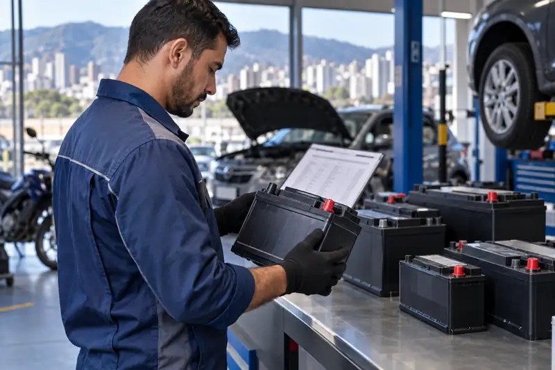 Seleção de bateria para carro em oficina de Belo Horizonte