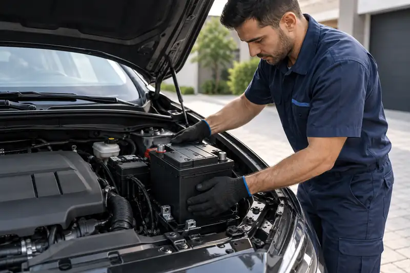 Instalação de bateria para carro no compartimento do motor