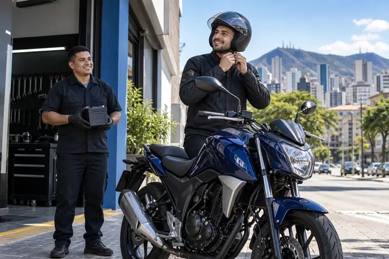 Motocicleta pronta após troca de bateria em Belo Horizonte