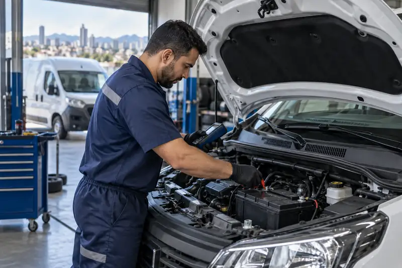 Teste de bateria em veículo utilitário de trabalho