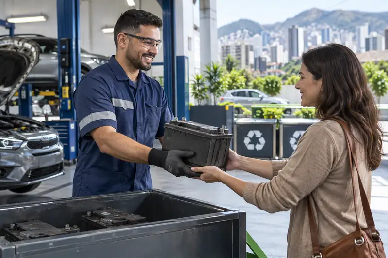 Entrega de bateria automotiva usada para reciclagem responsável