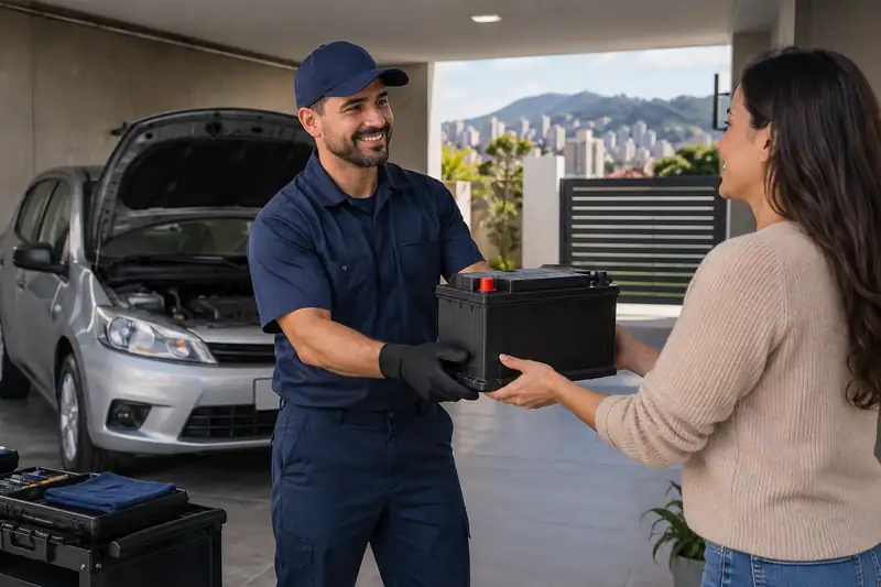 Atendimento de bateria em domicílio com veículo na garagem