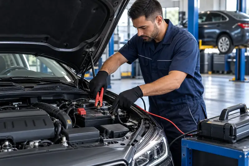 Partida auxiliar de bateria automotiva com equipamento profissional
