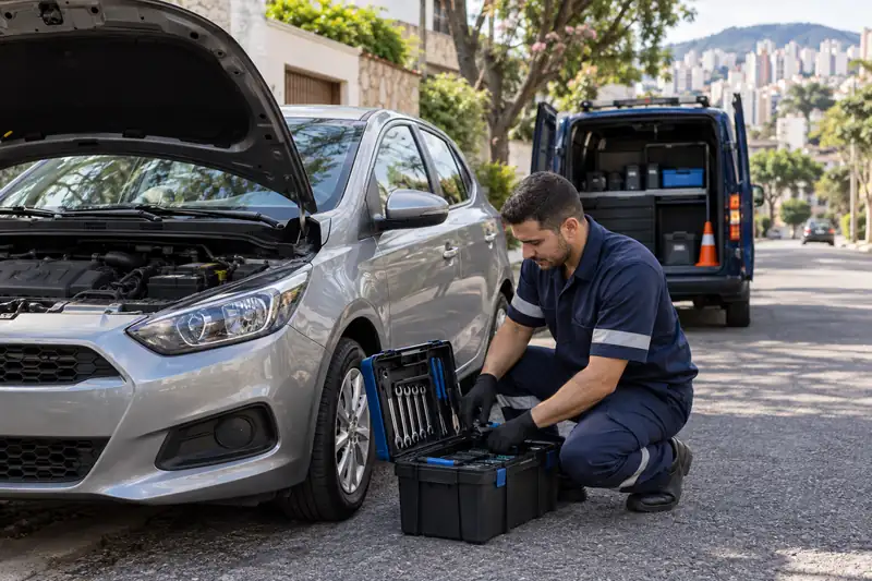 Carro pronto após socorro para bateria descarregada