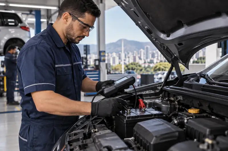 Teste de bateria automotiva com analisador profissional em Belo Horizonte